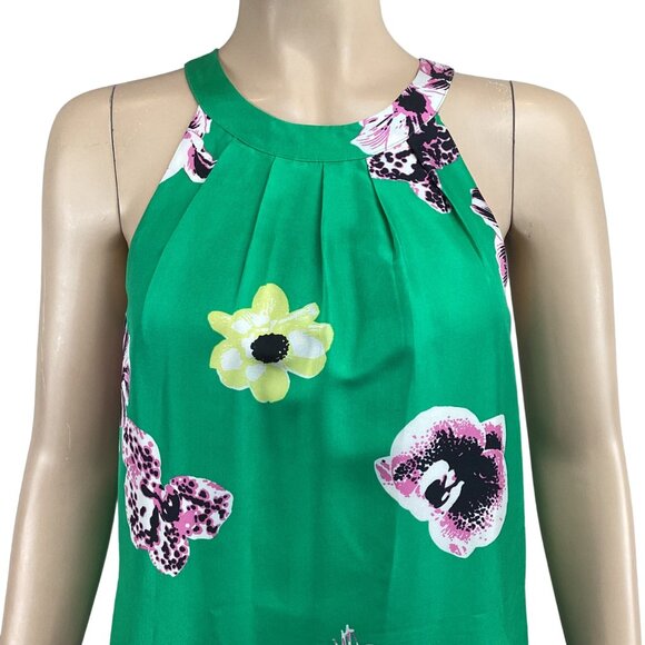 J.‎ Crew Green Floral Silk Dress Size 0 Shift Dress Halter Swoop Sleeveless - Picture 3 of 9